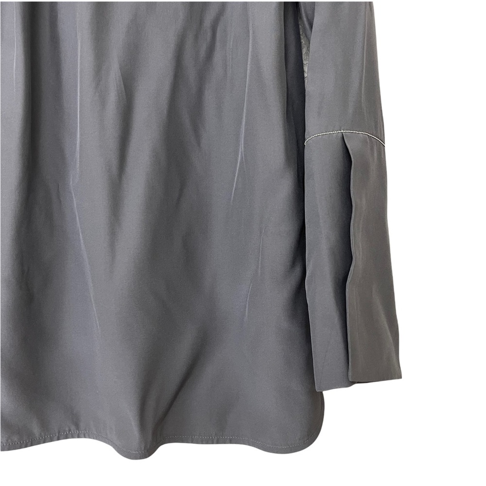๐ฃ 4 FOR $20 ๐ฃ Lafayette 148 Vneck Silk Elongated Cuff Blouse Silver Beaded XS - Picture 9 of 10